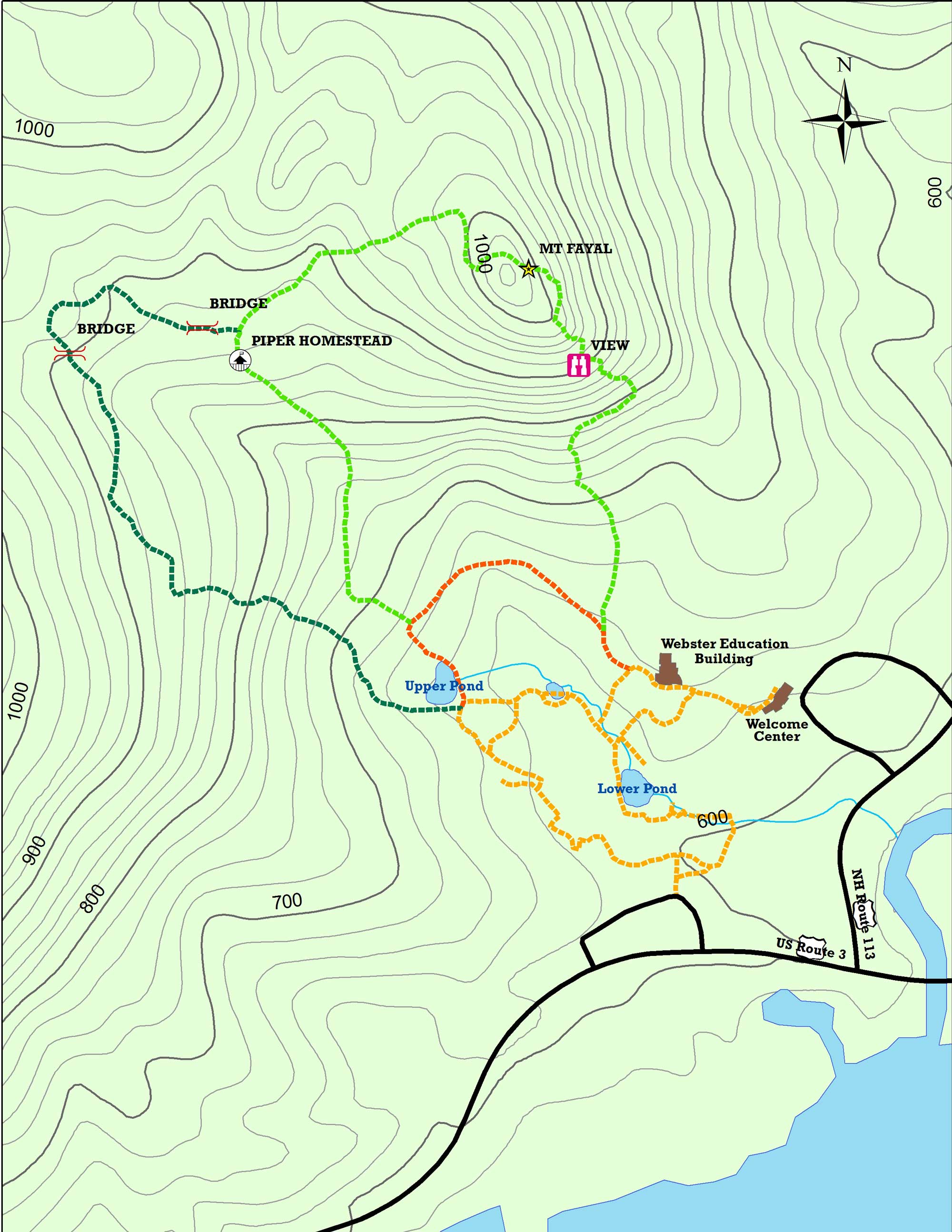 Trail map showing Ecotone, Forest and Mt Fayal trails